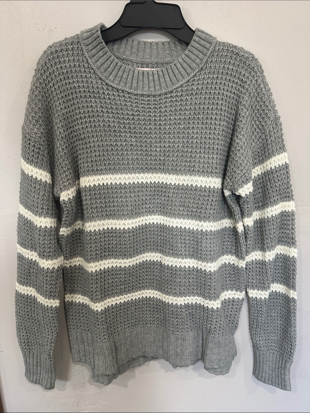 SO Gray Crewneck Sweater with White Stripes